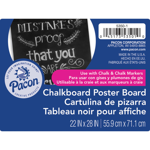 Pacon Premium Chalkboard Poster Board, Black, 22" x 28", PK25 P53501